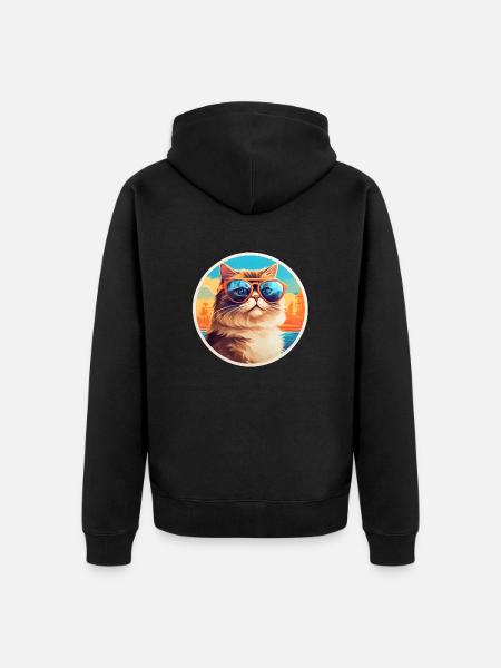 Cat with sunglasses - Unisex Premium Organic Zip Hoodie - black
