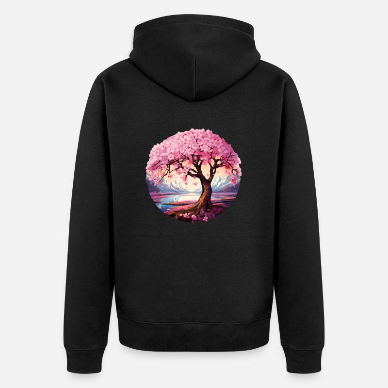 Cerisier en fleurs - Veste à capuche bio Premium Unisexe - noir