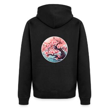 Kirschblütenbaum - Unisex Premium Bio Zip Hoodie - Schwarz - Hinten - Nico (187cm)