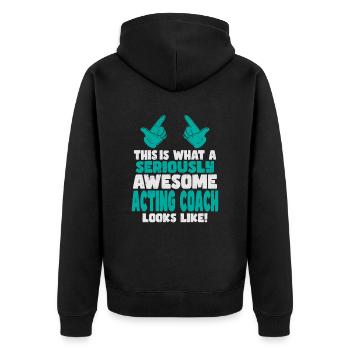 This is what a cool awesome acting Coach looks - Unisex Premium Bio Zip Hoodie - Schwarz - Hinten - Nico (187cm)