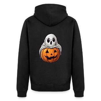 Ghost Pumpkin Halloween Comic - Unisex Premium Organic Zip Hoodie - black - Back - Nico (187cm)