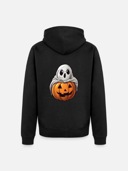 Ghost Pumpkin Halloween Comic - Unisex Premium Organic Zip Hoodie - black