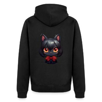 Schwarze Katze Kawaii - Unisex Premium Bio Zip Hoodie - Schwarz - Hinten - Nico (187cm)