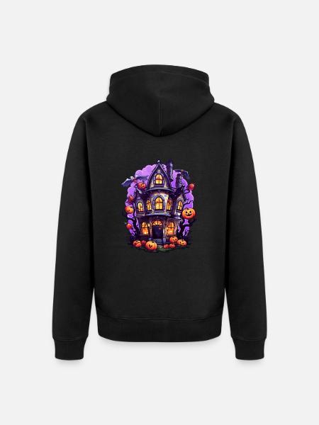 Comic Halloween Spukhaus - Unisex Premium Bio Zip Hoodie - Schwarz