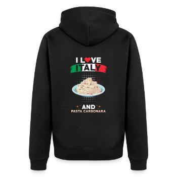 Pasta Carbonara Italien Italienische Küche - Unisex Premium Bio Zip Hoodie - Schwarz - Hinten - Nico (187cm)