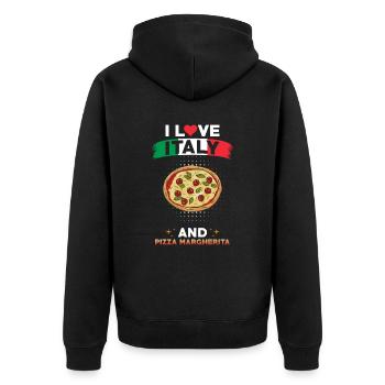 Pizza Margherita Italien Italienische Küche - Unisex Premium Bio Zip Hoodie - Schwarz - Hinten - Nico (187cm)