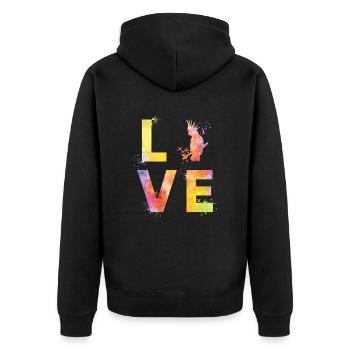 Papageien liebe - Unisex Premium Bio Zip Hoodie - Schwarz - Hinten - Nico (187cm)