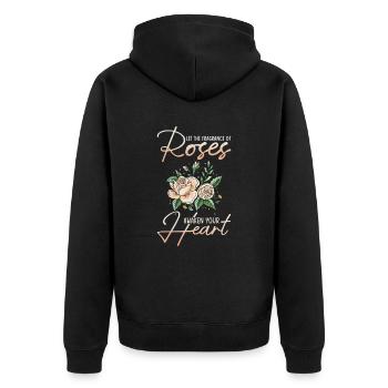pétales de rose roses arôme de roseraie parfum de rose - Veste à capuche bio Premium Unisexe - noir - Dos - Nico (187cm)
