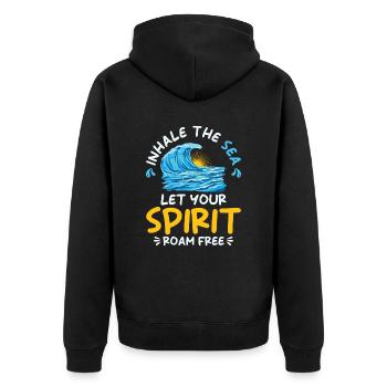 Ocean Sea Beach Holiday Souvenir Sea Breeze - Unisex Premium Organic Zip Hoodie - black - Back - Nico (187cm)