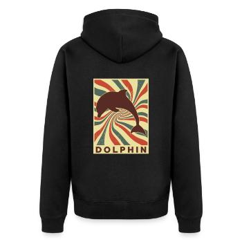 Delphin Retro Vintage - Unisex Premium Bio Zip Hoodie - Schwarz - Hinten - Nico (187cm)
