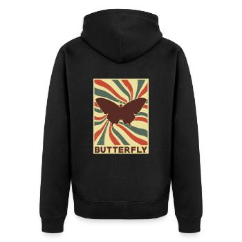 Schmetterling Retro Vintage - Unisex Premium Bio Zip Hoodie - Schwarz - Hinten - Nico (187cm)