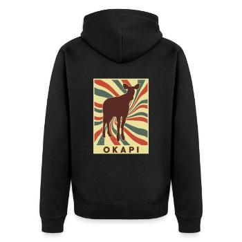 Okapi Retro Vintage - Unisex Premium Bio Zip Hoodie - Schwarz - Hinten - Nico (187cm)