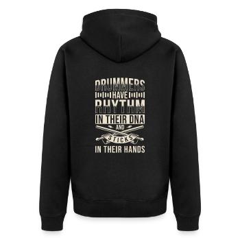 Schlagzeuger Spruch Schlagzeug DNA - Unisex Premium Bio Zip Hoodie - Schwarz - Hinten - Nico (187cm)