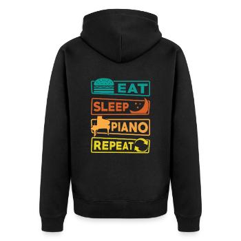 Eat Sleep Piano Repeat Pianist Klavier - Unisex Premium Bio Zip Hoodie - Schwarz - Hinten - Nico (187cm)