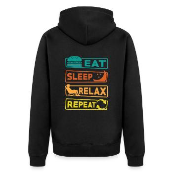 Eating, sleeping, relaxing, - Unisex Premium Organic Zip Hoodie - black - Back - Nico (187cm)