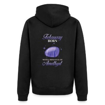 Geburtsstein Februar Amethyst - Unisex Premium Bio Zip Hoodie - Schwarz - Hinten - Nico (187cm)