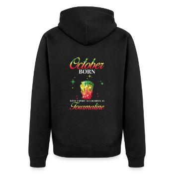 Geburtsstein Oktober Turmalin - Unisex Premium Bio Zip Hoodie - Schwarz - Hinten - Nico (187cm)