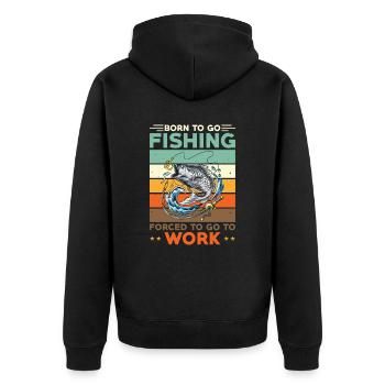 Geboren zum Wandern Gezwungen zur Arbeit zu gehen - Unisex Premium Bio Zip Hoodie - Schwarz - Hinten - Nico (187cm)