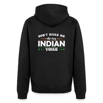 Zwinge Mich Nicht, Meine Indische Stimme Zu - Unisex Premium Bio Zip Hoodie - Schwarz - Hinten - Nico (187cm)