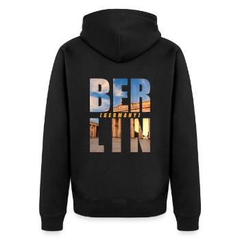 Berlin Deutschland Souvenir - Unisex Premium Bio Zip Hoodie - Schwarz - Hinten - Nico (187cm)