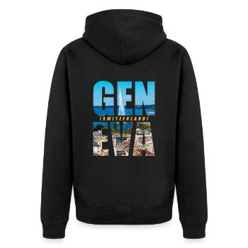 Genf Schweiz Souvenir - Unisex Premium Bio Zip Hoodie - Schwarz - Hinten - Nico (187cm)