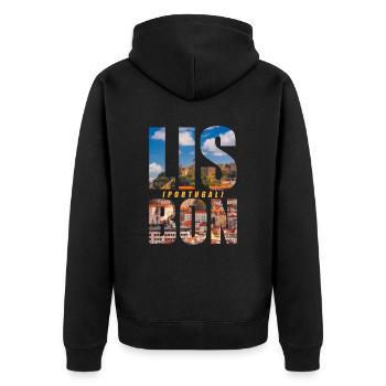 Lissabon Portugal Souvenir - Unisex Premium Bio Zip Hoodie - Schwarz - Hinten - Nico (187cm)