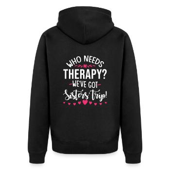 Schwestern Urlaub Spruch - Unisex Premium Bio Zip Hoodie - Schwarz - Hinten - Nico (187cm)