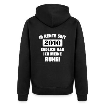 In Rente seit 2010 - Endlich hab ich meine Ruhe - Unisex Premium Bio Zip Hoodie - Schwarz - Hinten - Nico (187cm)