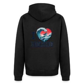 I Love Bretagne Mermaid Wave - Unisex Premium Organic Zip Hoodie - black - Back - Nico (187cm)
