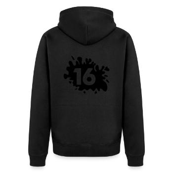 kleckse 16 - Unisex Premium Bio Zip Hoodie - Schwarz - Hinten - Nico (187cm)