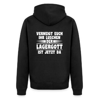 Lagergott Staplerfahrer Logistiker Lagerist Gabels - Unisex Premium Bio Zip Hoodie - Schwarz - Hinten - Nico (187cm)