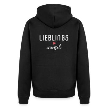 Lieblingsmensch - Unisex Premium Bio Zip Hoodie - Schwarz - Hinten - Nico (187cm)