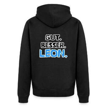 Gut. Besser. Leon. - Unisex Premium Bio Zip Hoodie - Schwarz - Hinten - Nico (187cm)