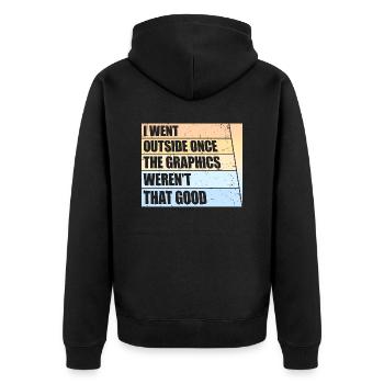 Ich bin einmal nach draußen gegangen Die Grafik war nicht so gut - Unisex Premium Bio Zip Hoodie - Schwarz - Hinten - Nico (187cm)