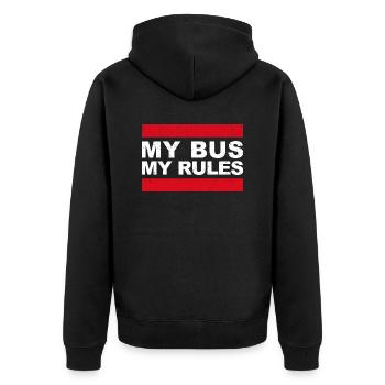 My Bus My Rules - Lustiges Geschenk für Busfahrer - Unisex Premium Bio Zip Hoodie - Schwarz - Hinten - Nico (187cm)