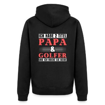 Ich habe 2 Titel Papa und Golfer - Unisex Premium Bio Zip Hoodie - Schwarz - Hinten - Nico (187cm)