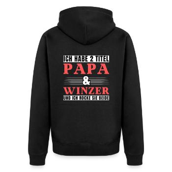 Ich habe 2 Titel Papa und Winzer - Unisex Premium Bio Zip Hoodie - Schwarz - Hinten - Nico (187cm)