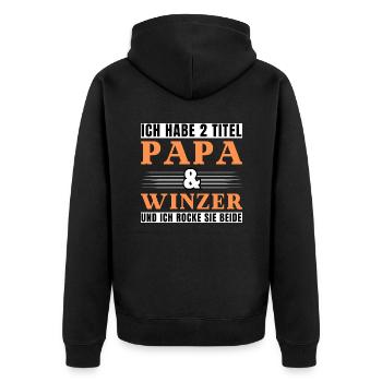 Ich habe 2 Titel Papa und Winzer - Unisex Premium Bio Zip Hoodie - Schwarz - Hinten - Nico (187cm)
