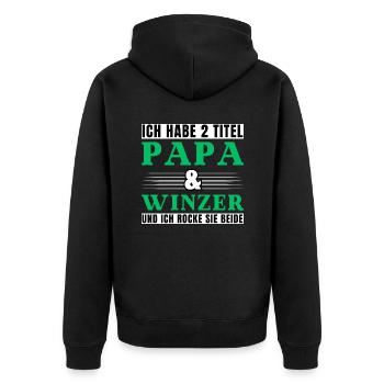 Ich habe 2 Titel Papa und Winzer - Unisex Premium Bio Zip Hoodie - Schwarz - Hinten - Nico (187cm)