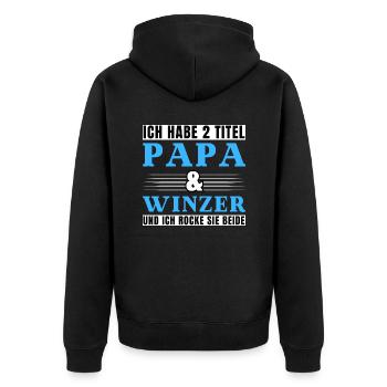 Ich habe 2 Titel Papa und Winzer - Unisex Premium Bio Zip Hoodie - Schwarz - Hinten - Nico (187cm)