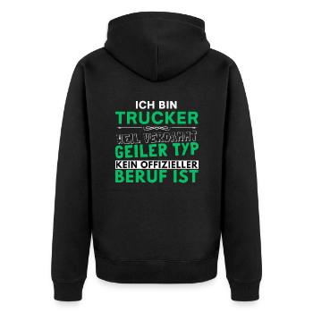 Verdammt geiler Typ - Trucker Edition - Unisex Premium Bio Zip Hoodie - Schwarz - Hinten - Nico (187cm)