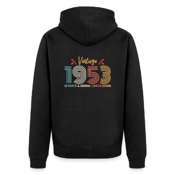 Geburtstag 1953 Geburtstag Jahrgang 1953 Retro - Unisex Premium Bio Zip Hoodie - Schwarz - Hinten - Nico (187cm)