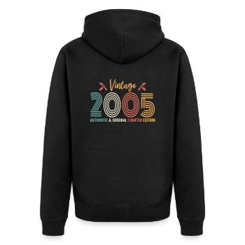 Geburtstag 2005 Geburtstag Jahrgang 2005 Retro - Unisex Premium Bio Zip Hoodie - Schwarz - Hinten - Nico (187cm)