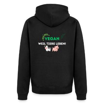 VEGAN WEIL TIERE LEBEN! - Unisex Premium Bio Zip Hoodie - Schwarz - Hinten - Nico (187cm)