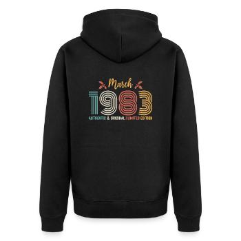 März 1983 Geburtstag März 1983 Retro - Unisex Premium Bio Zip Hoodie - Schwarz - Hinten - Nico (187cm)