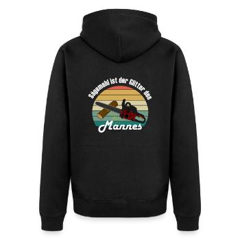 Sägemehl ist der Glitter des Mannes - Unisex Premium Bio Zip Hoodie - Schwarz - Hinten - Nico (187cm)