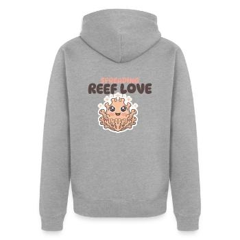spreading reef love - Unisex Premium Organic Zip Hoodie - heather grey - Back - Nico (187cm)