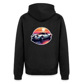 Oldtimer Sonnenuntergang - Unisex Premium Bio Zip Hoodie - Schwarz - Hinten - Nico (187cm)