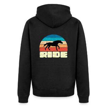 Coucher de soleil vintage avec cheval noir - Veste à capuche bio Premium Unisexe - noir - Dos - Nico (187cm)