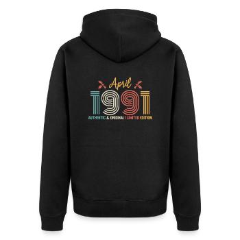 Avril 1991 anniversaire Avril 1991 rétro - Veste à capuche bio Premium Unisexe - noir - Dos - Nico (187cm)